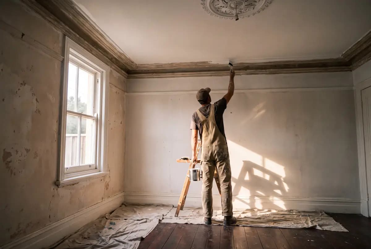 Cutting in around a window frame by hand